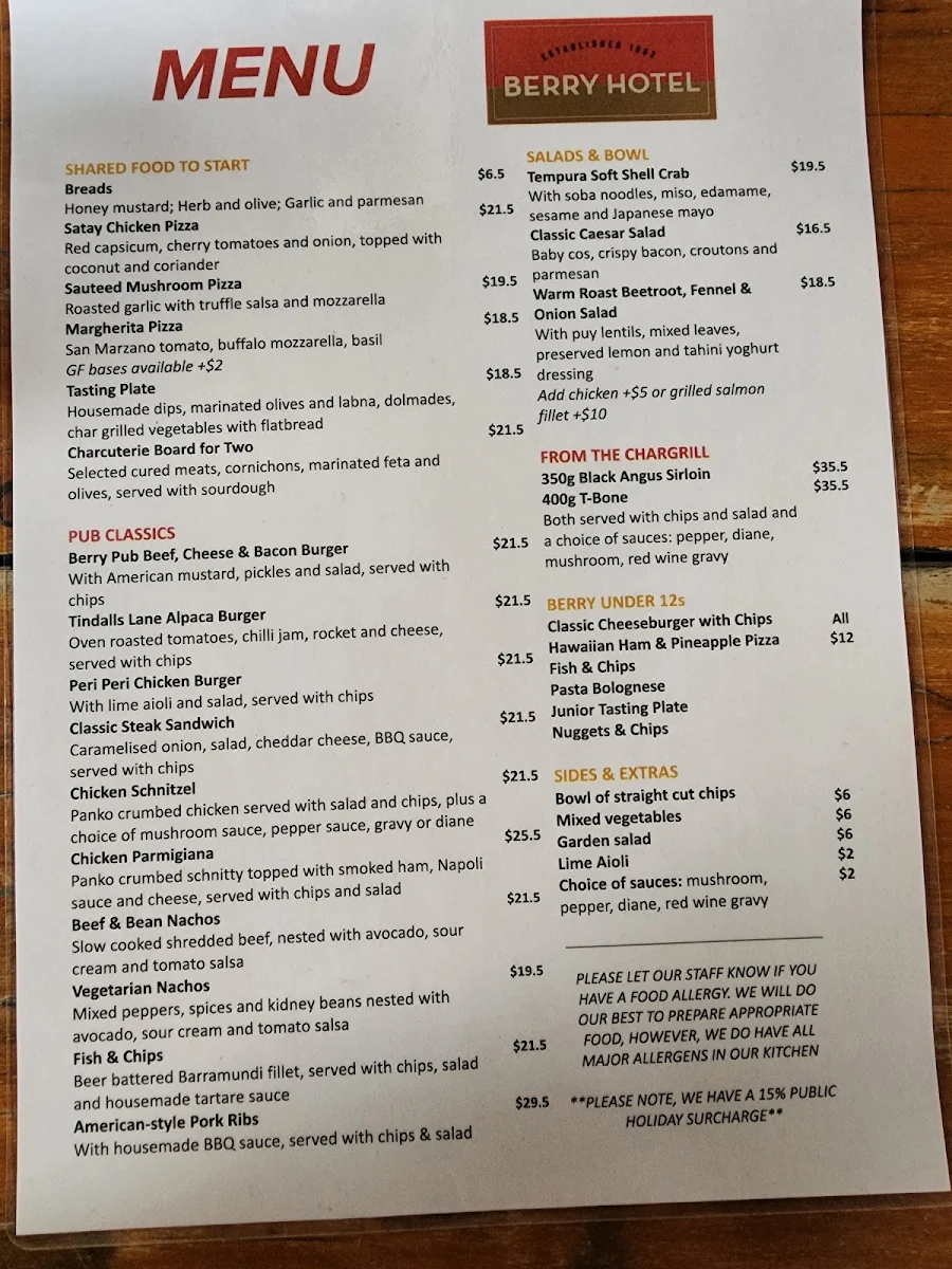 Menu, The Berry Hotel