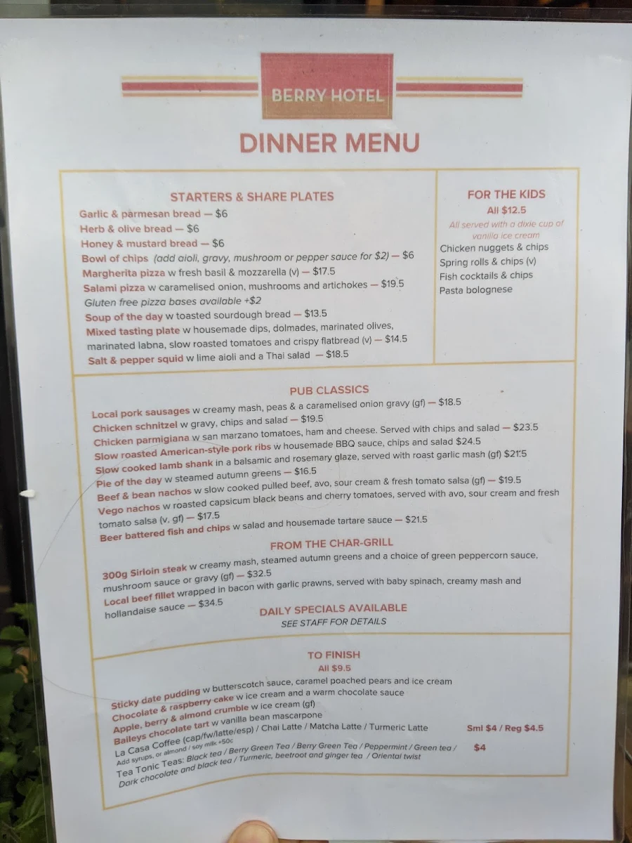 Menu, The Berry Hotel