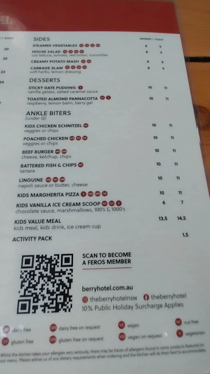 Menu, The Berry Hotel