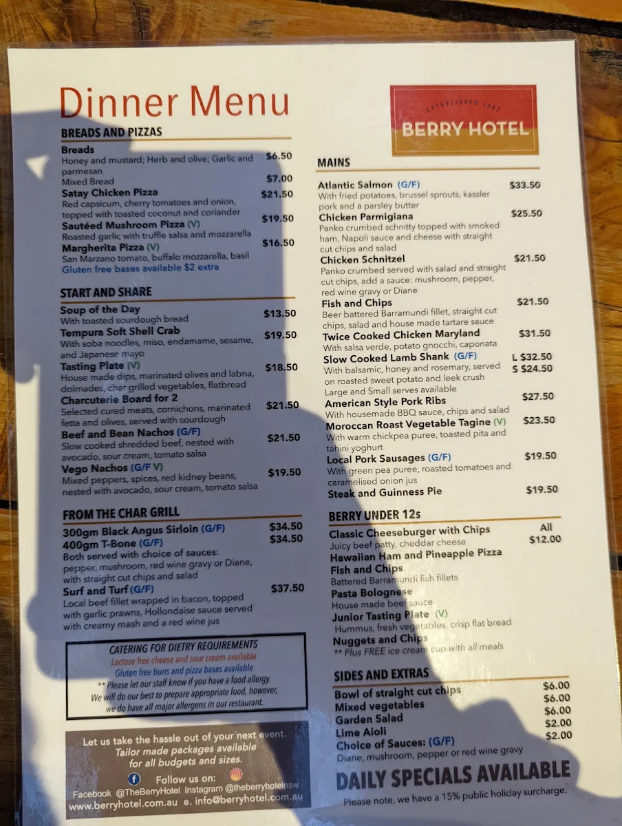 Menu, The Berry Hotel