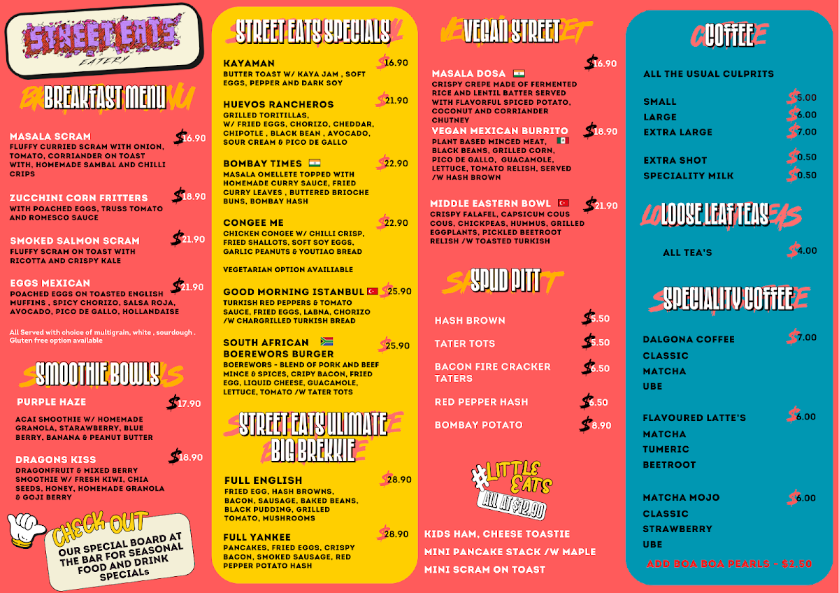 Menu, Street Eats Mt Hawthorn