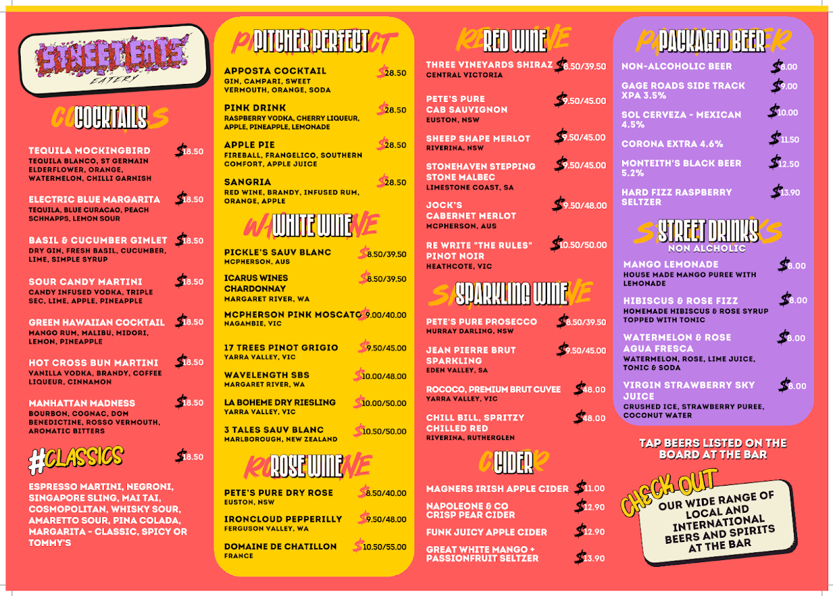 Menu, Street Eats Mt Hawthorn