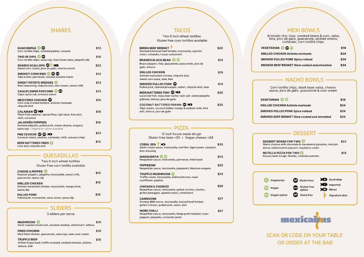 Menu, Mexicairns