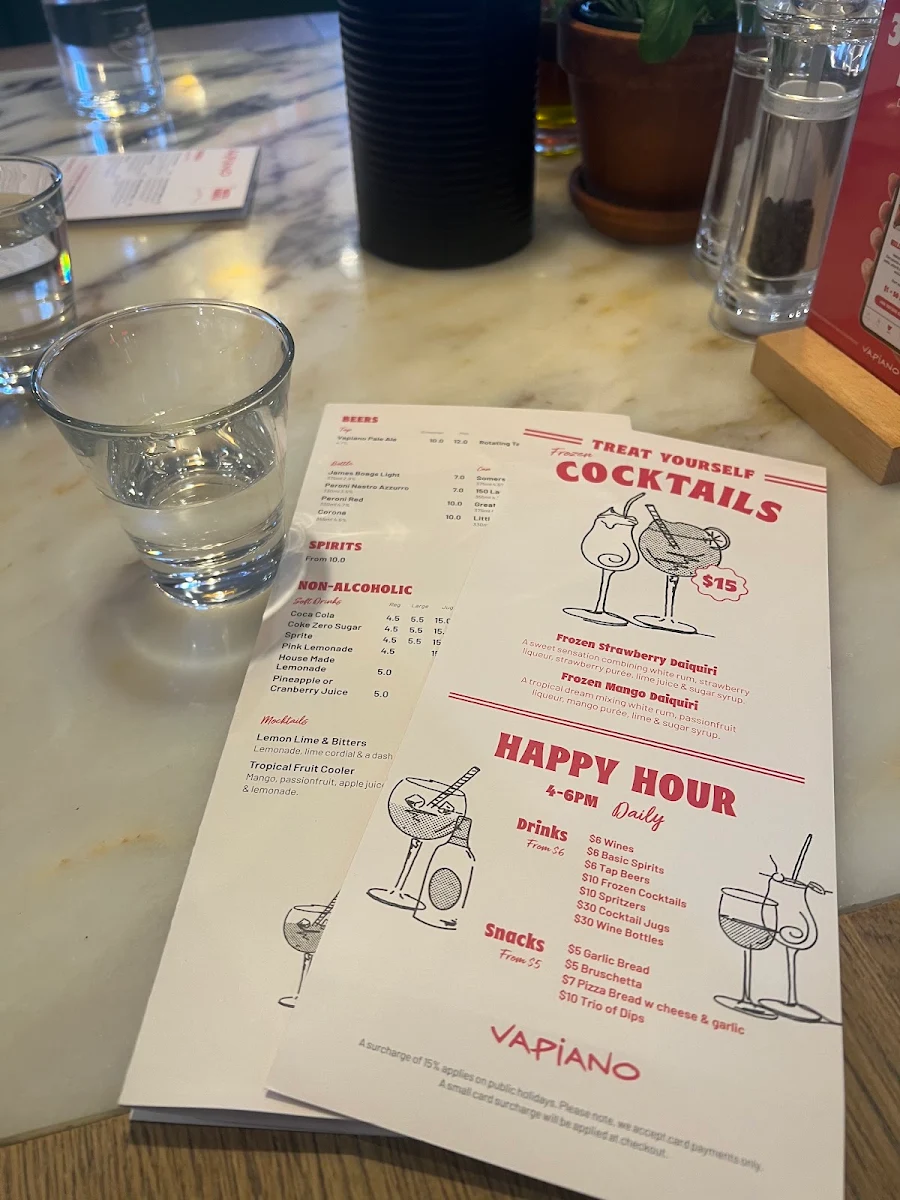 Menu, Vapiano Bourke Street Mall