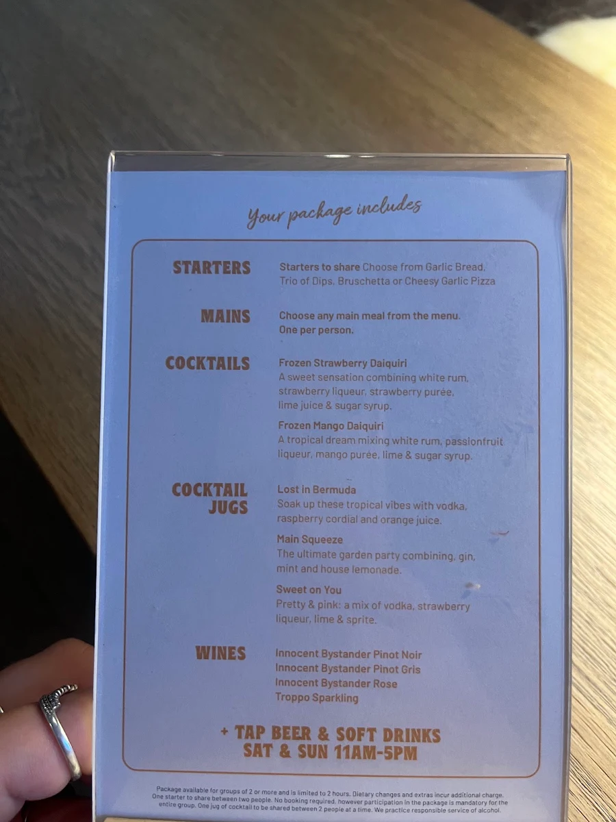 Menu, Vapiano Bourke Street Mall