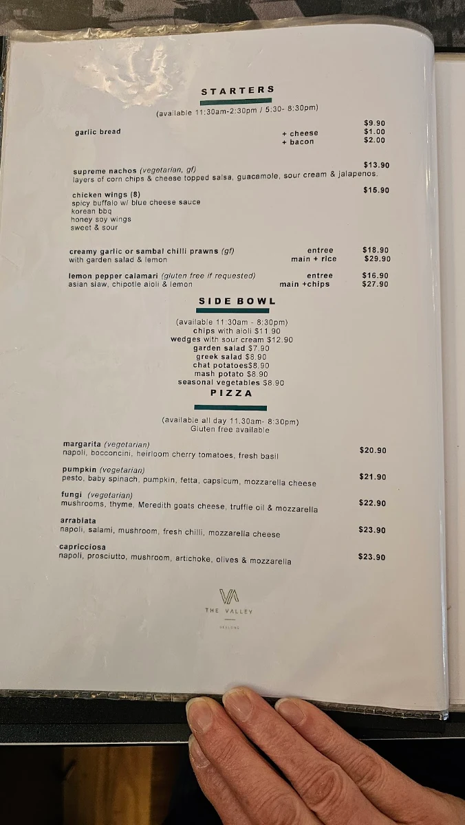 Menu, Valley Inn Hotel
