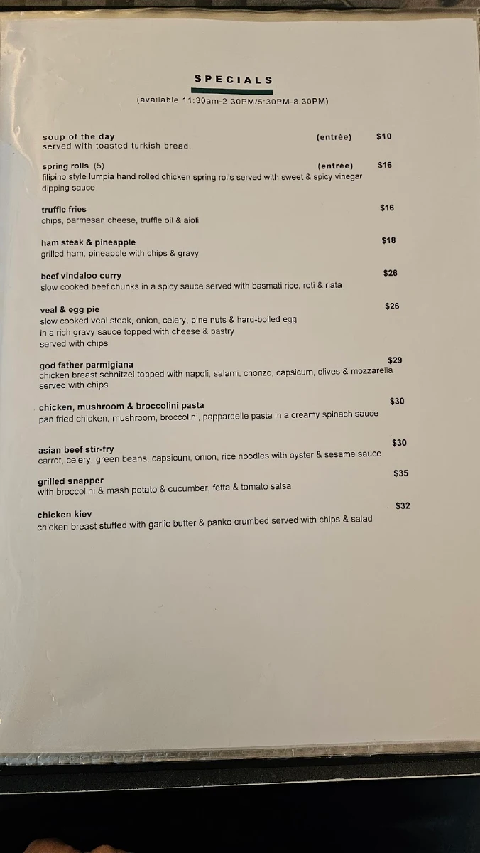 Menu, Valley Inn Hotel