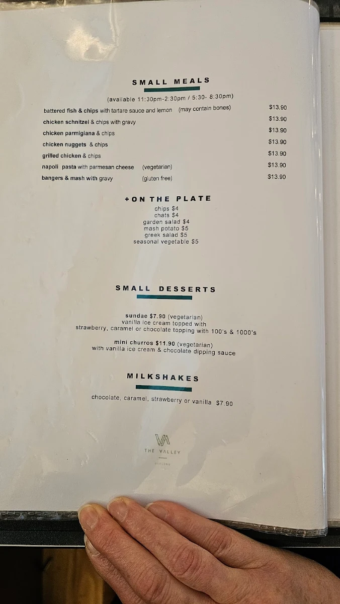 Menu, Valley Inn Hotel
