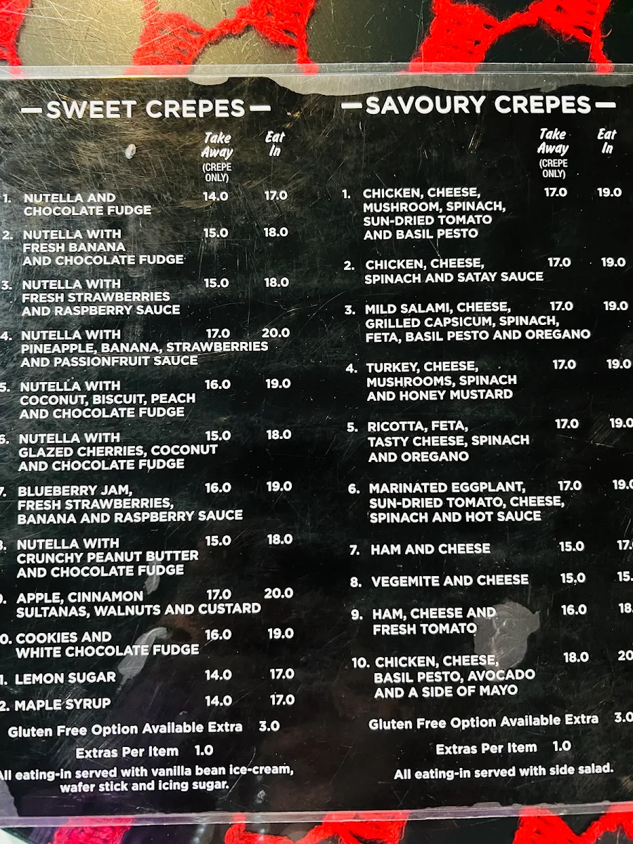 Menu, Waves Cafe