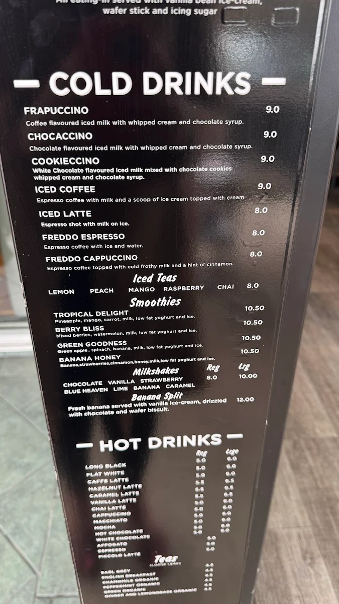 Menu, Waves Cafe