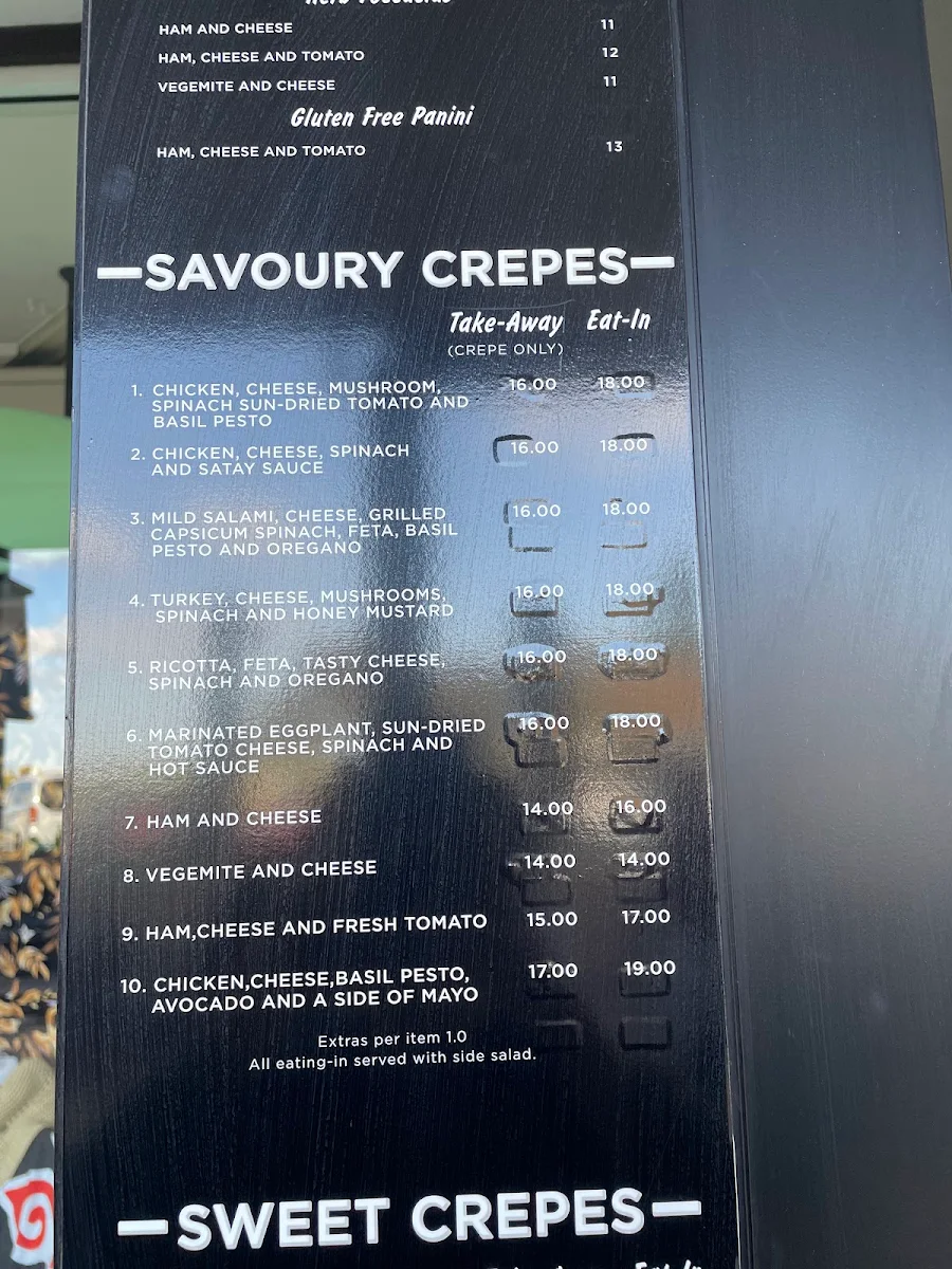 Menu, Waves Cafe