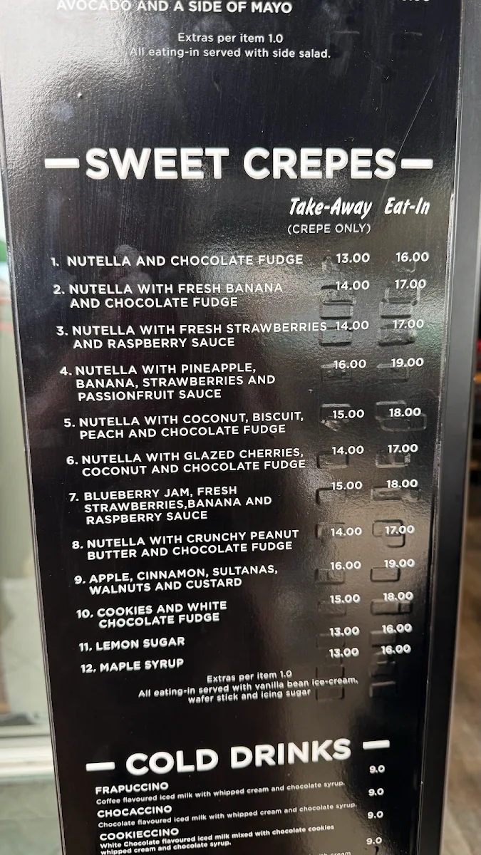 Menu, Waves Cafe