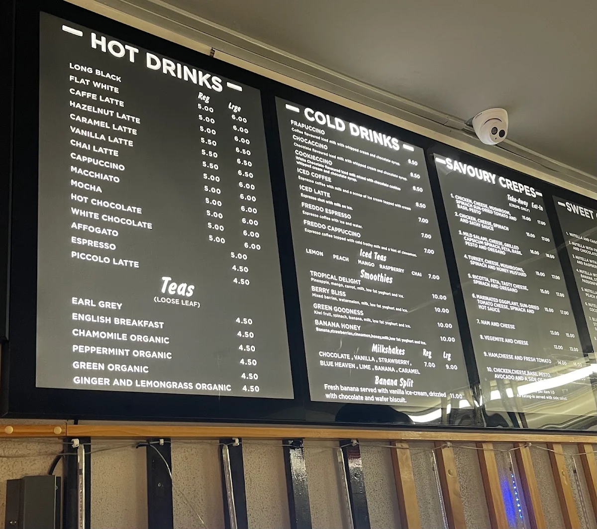 Menu, Waves Cafe