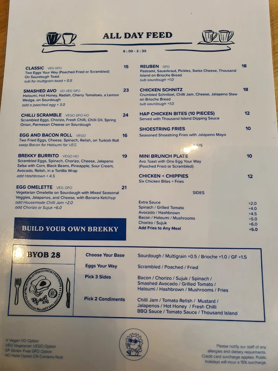 Menu, Hap Cafe