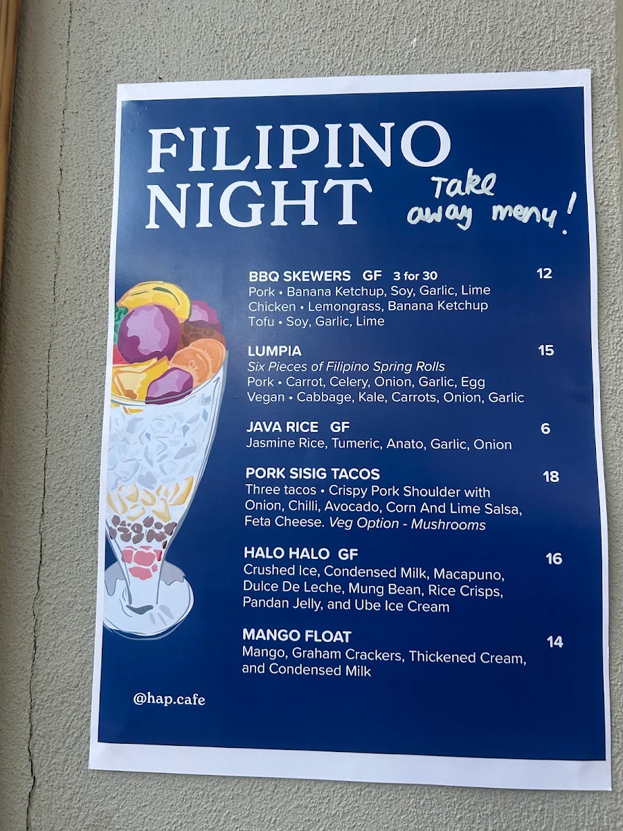 Menu, Hap Cafe
