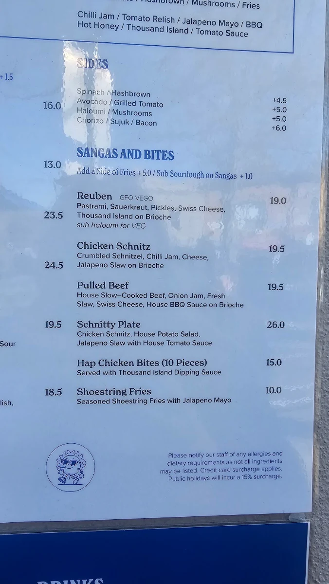Menu, Hap Cafe