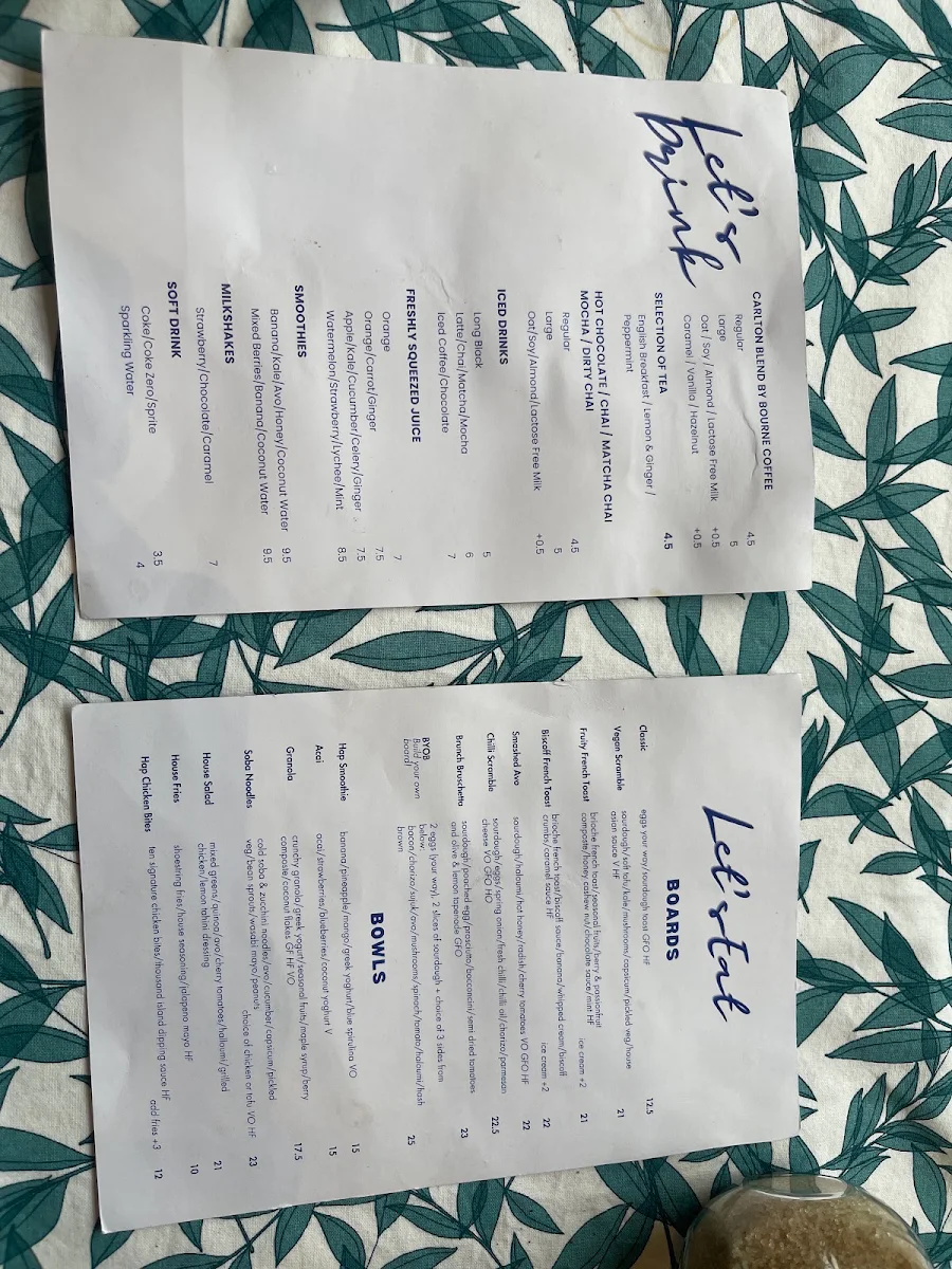 Menu, Hap Cafe