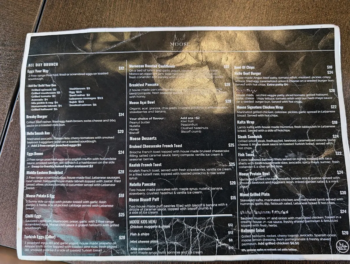Menu, Hello Moose Cafe