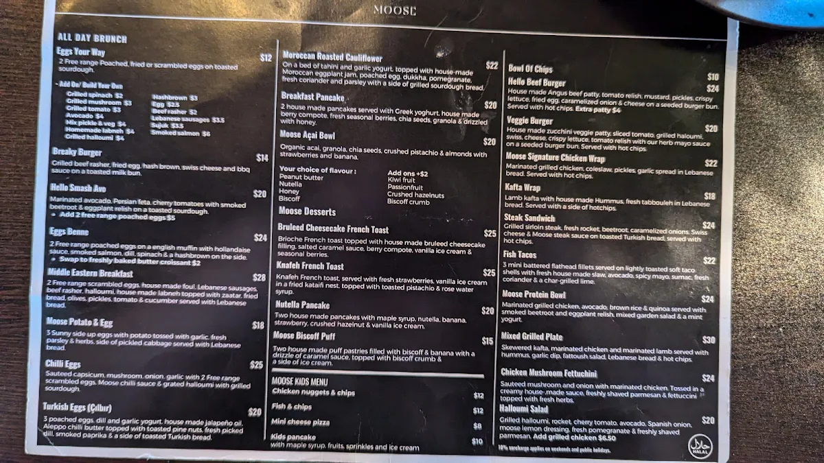 Menu, Hello Moose Cafe