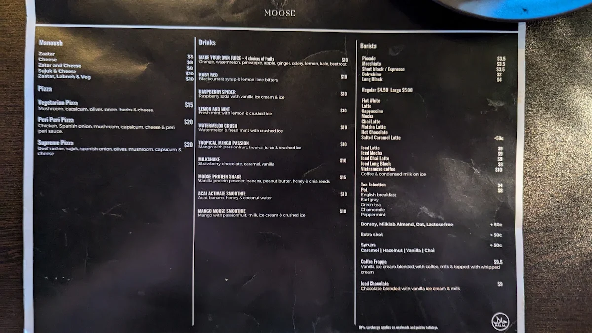 Menu, Hello Moose Cafe