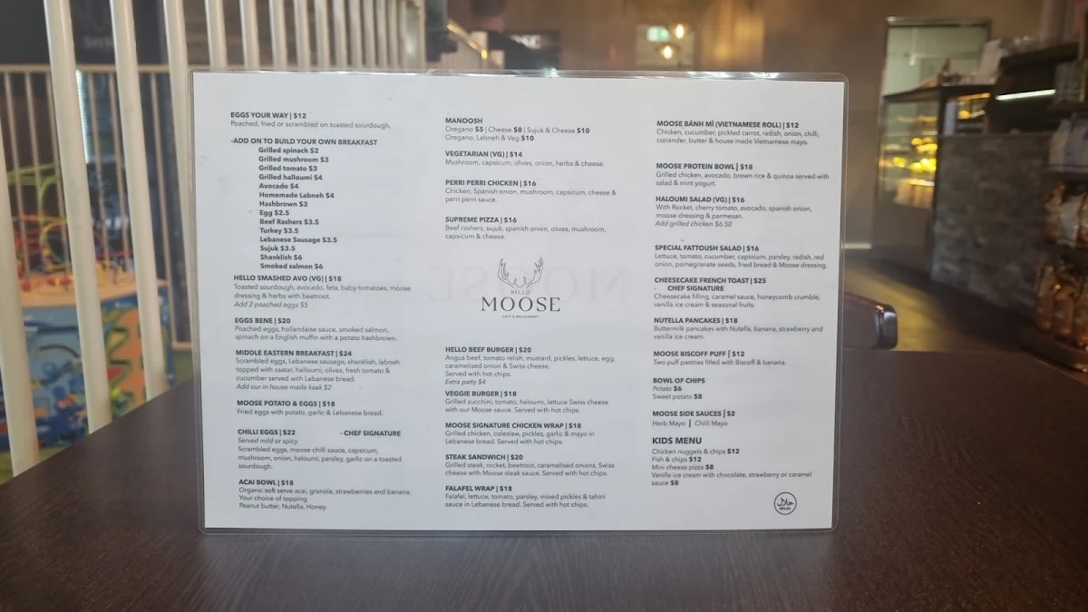 Menu, Hello Moose Cafe