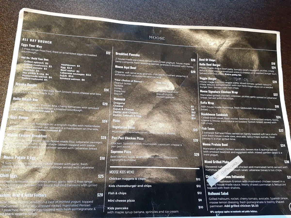 Menu, Hello Moose Cafe