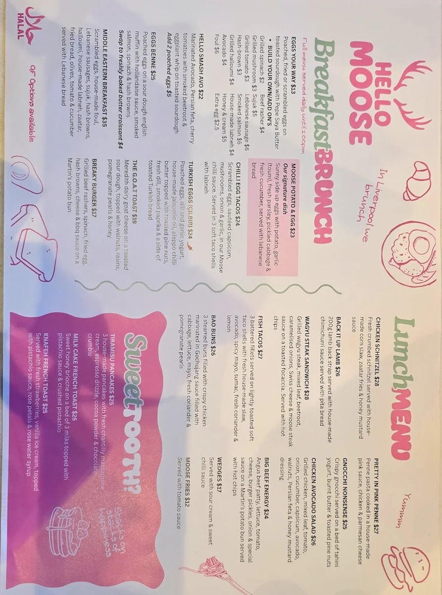 Menu, Hello Moose Cafe