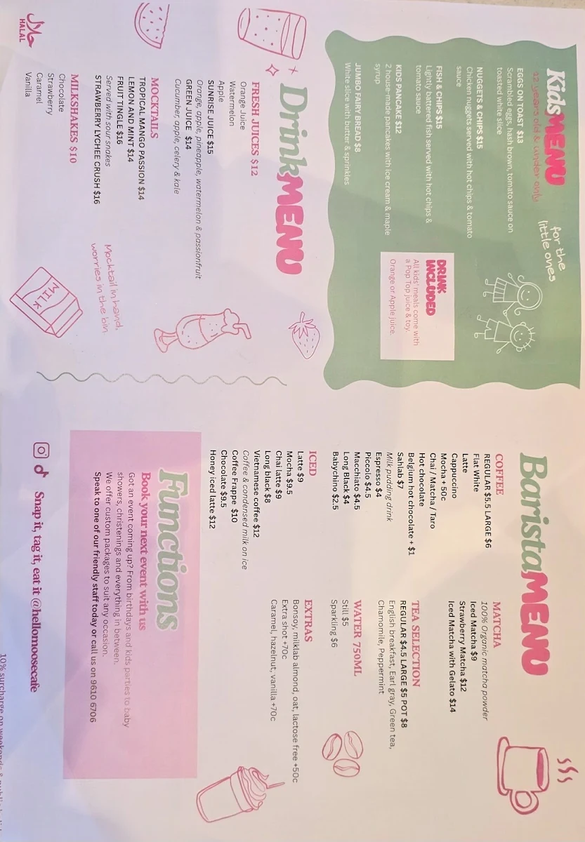 Menu, Hello Moose Cafe