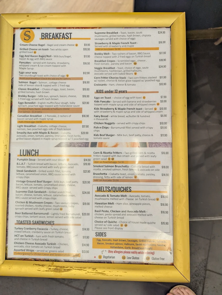 Menu, Supreme Espresso