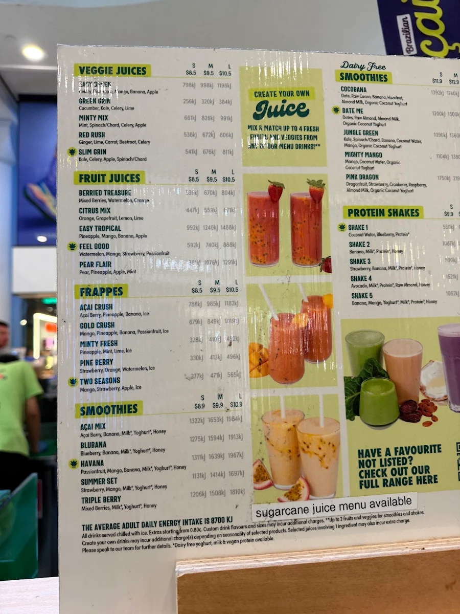 Menu, Top Juice QVB