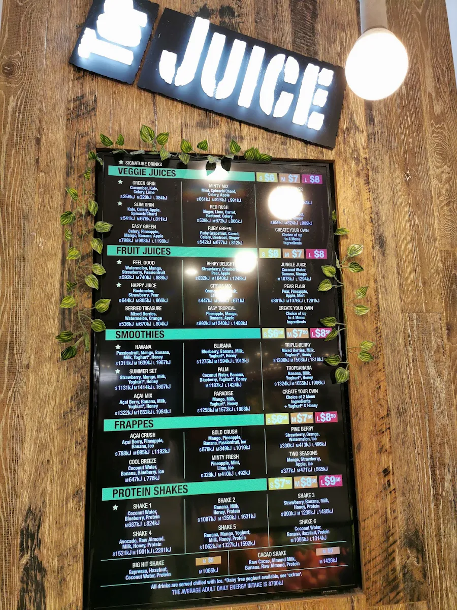 Menu, Top Juice QVB