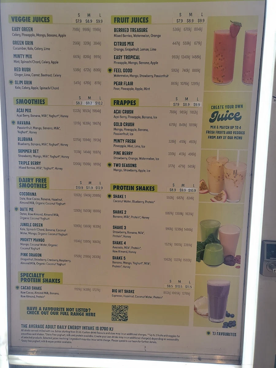Menu, Top Juice QVB