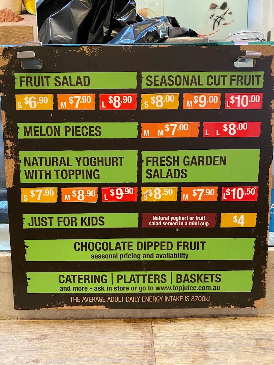 Menu, Top Juice QVB
