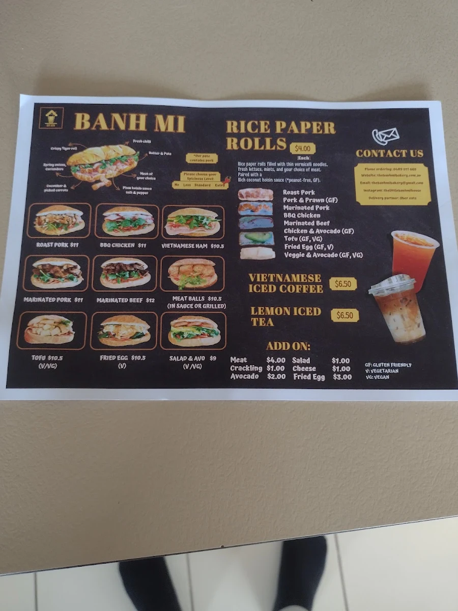 Menu, The Little Banh Mi House Vietnamese Bakery Cranbourne