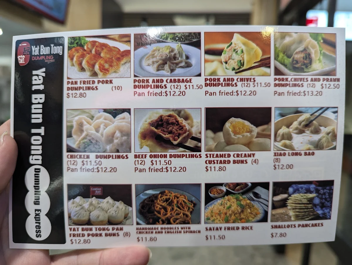 Menu, Yat Bun Tong DUMPLING express