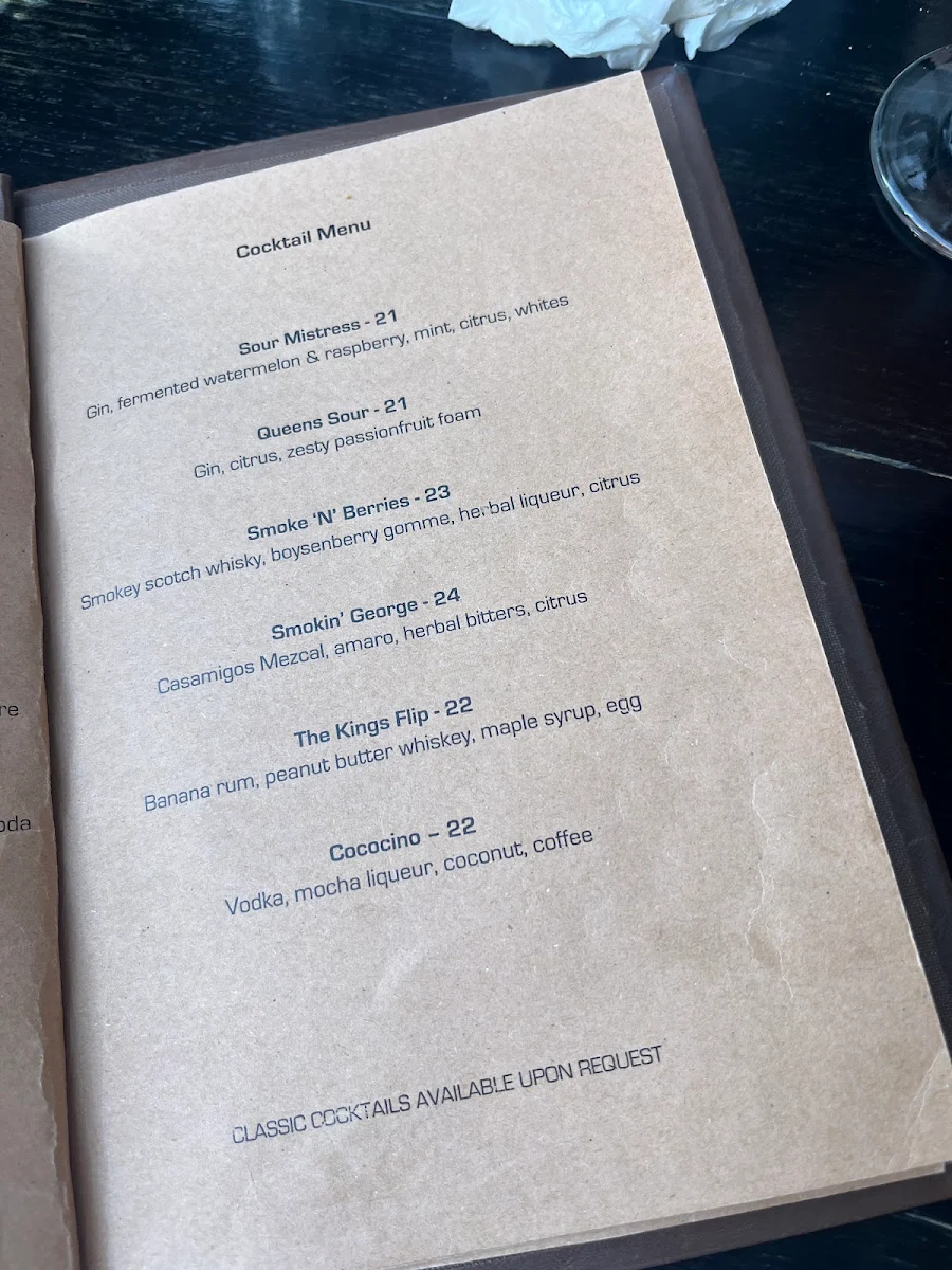 Menu, Waterslide Bar