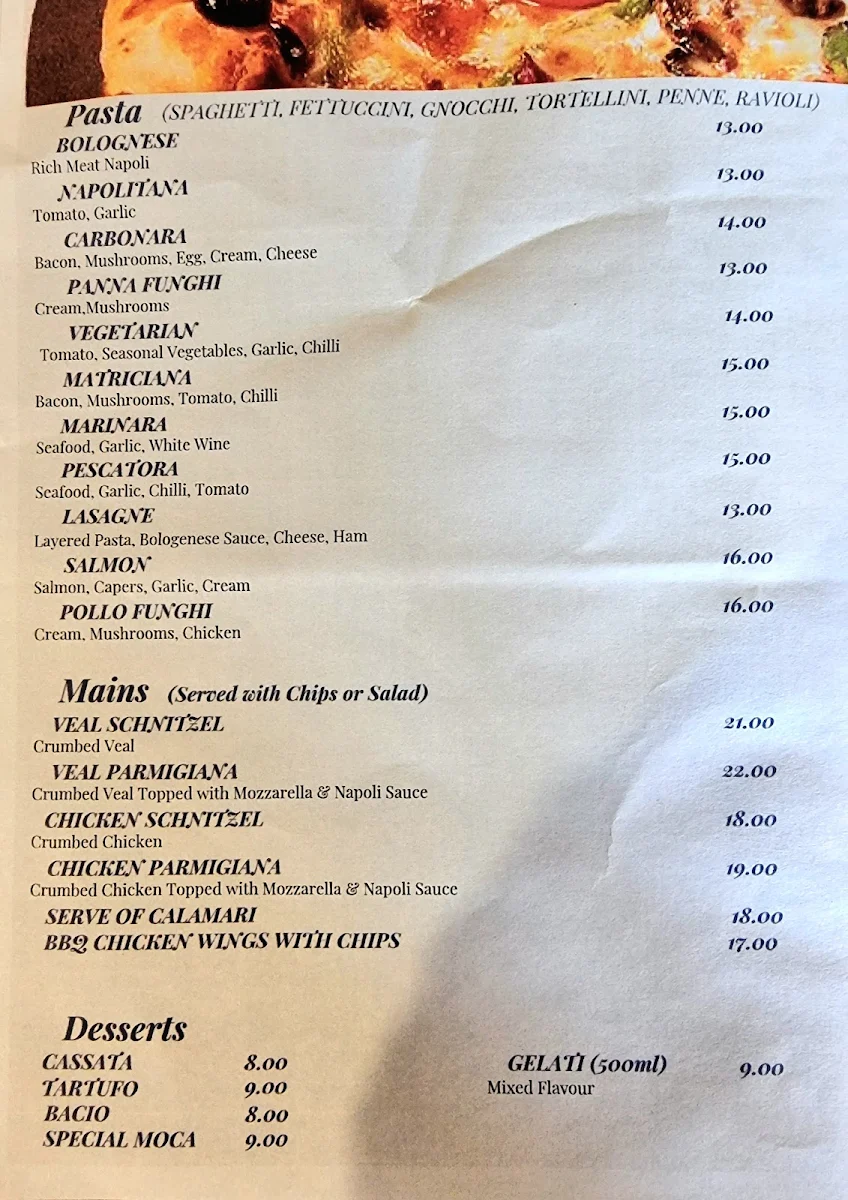 Menu, Capone's Pizza & Pasta Research