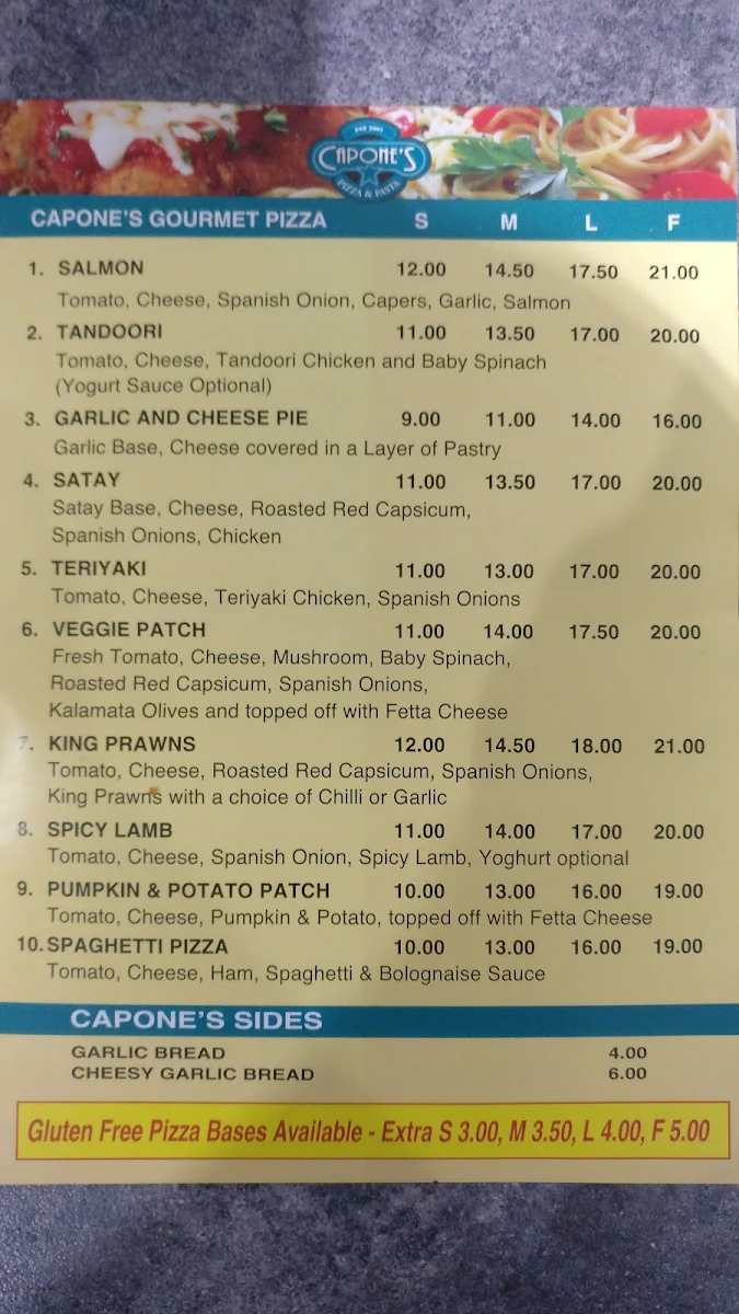 Menu, Capone's Pizza & Pasta Research