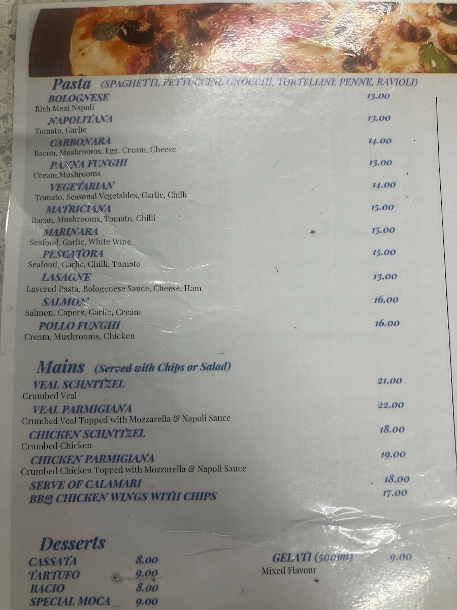 Menu, Capone's Pizza & Pasta Research