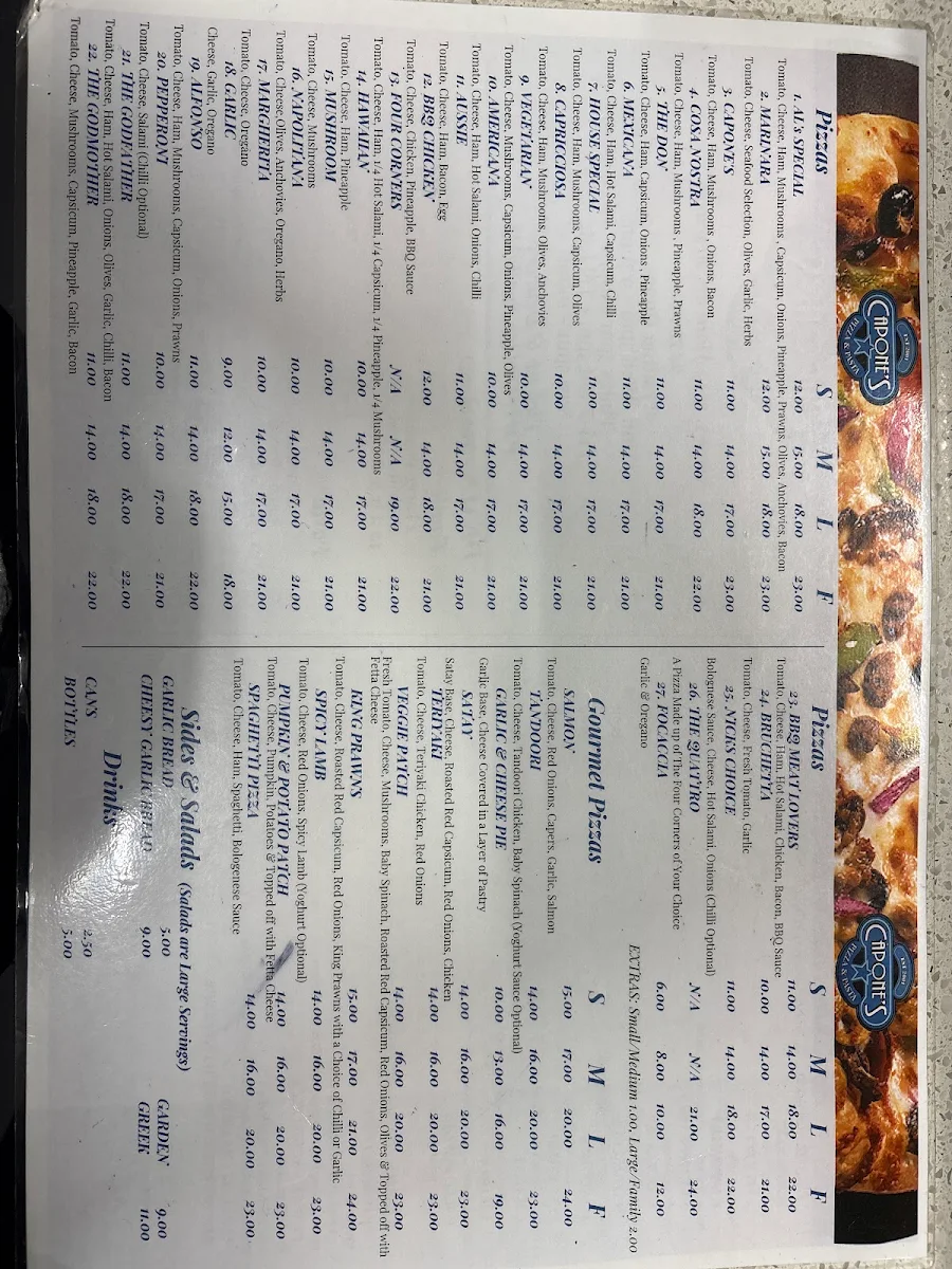 Menu, Capone's Pizza & Pasta Research