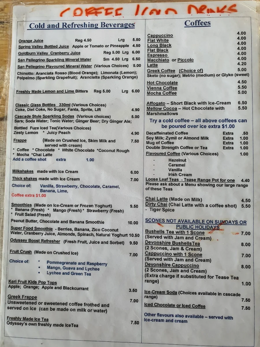 Menu, Odyssey on the Strand