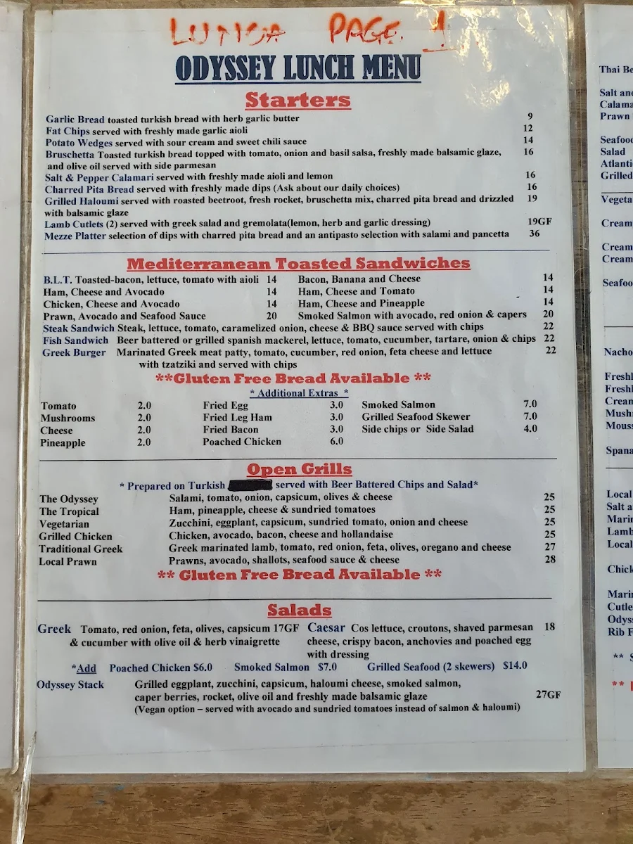 Menu, Odyssey on the Strand