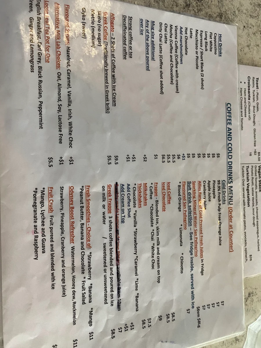 Menu, Odyssey on the Strand