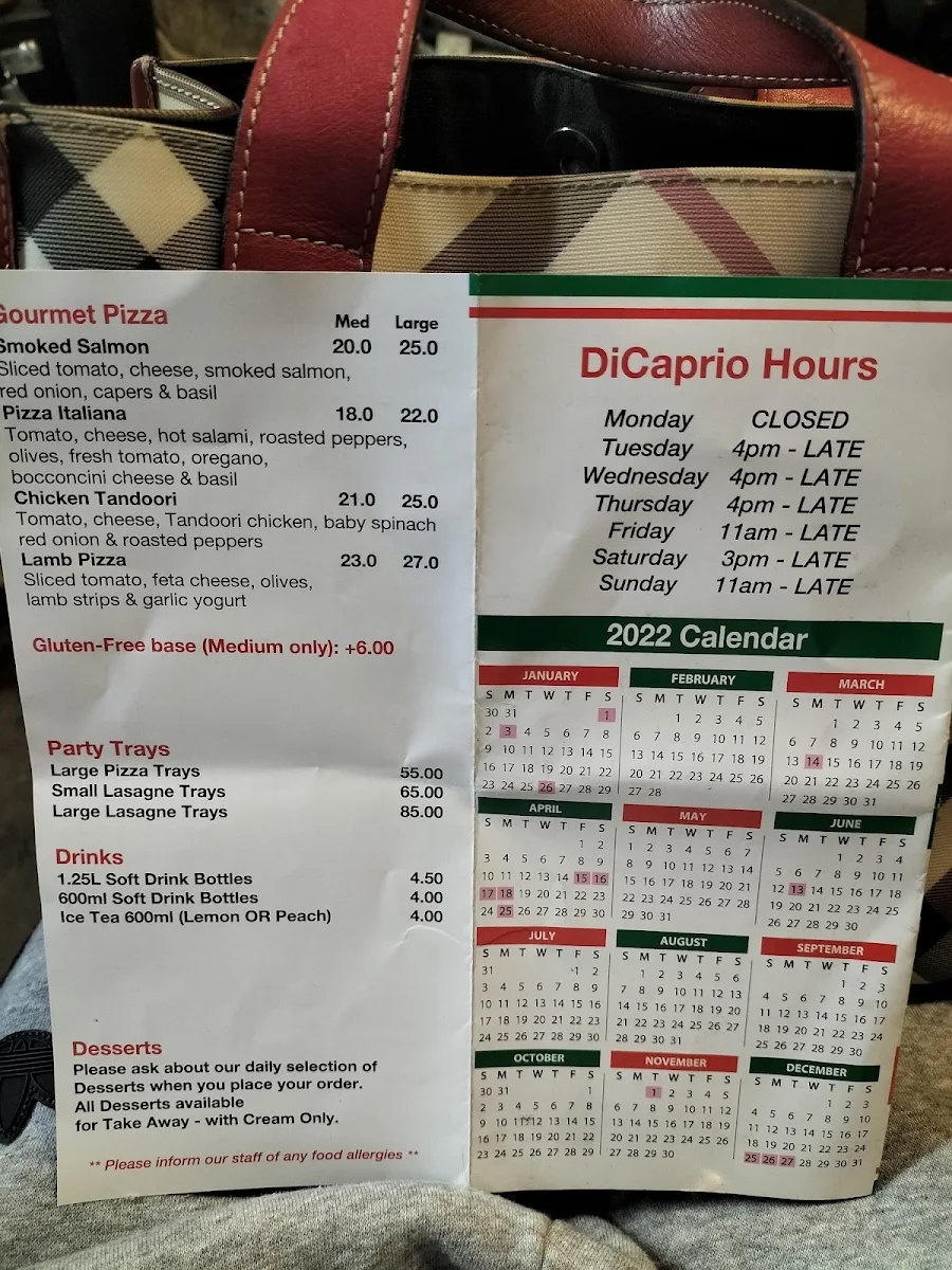 Menu, DiCaprio Family Restaurant