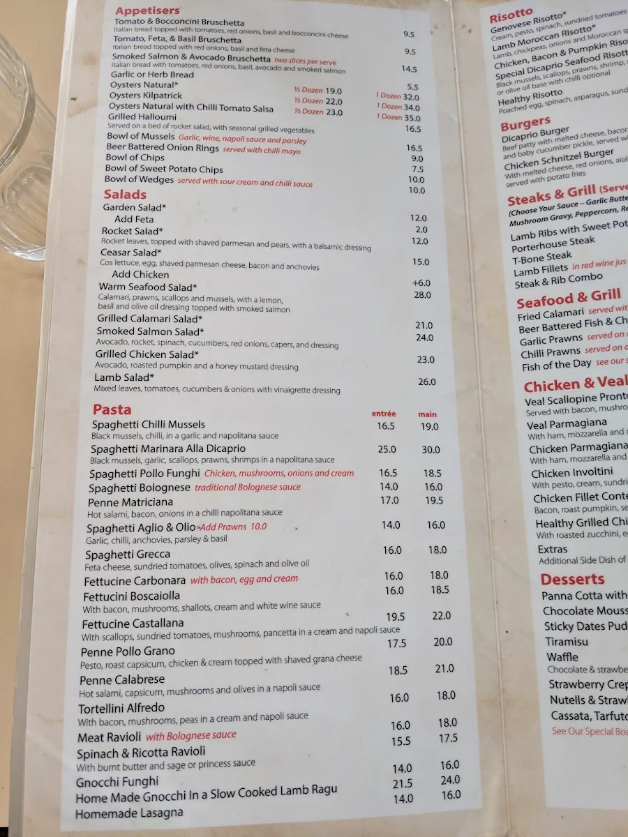 Menu, DiCaprio Family Restaurant