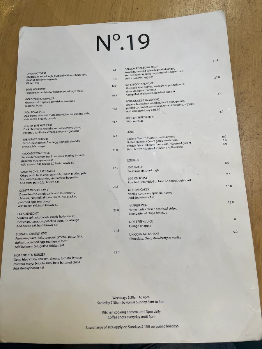 Menu, No. 19
