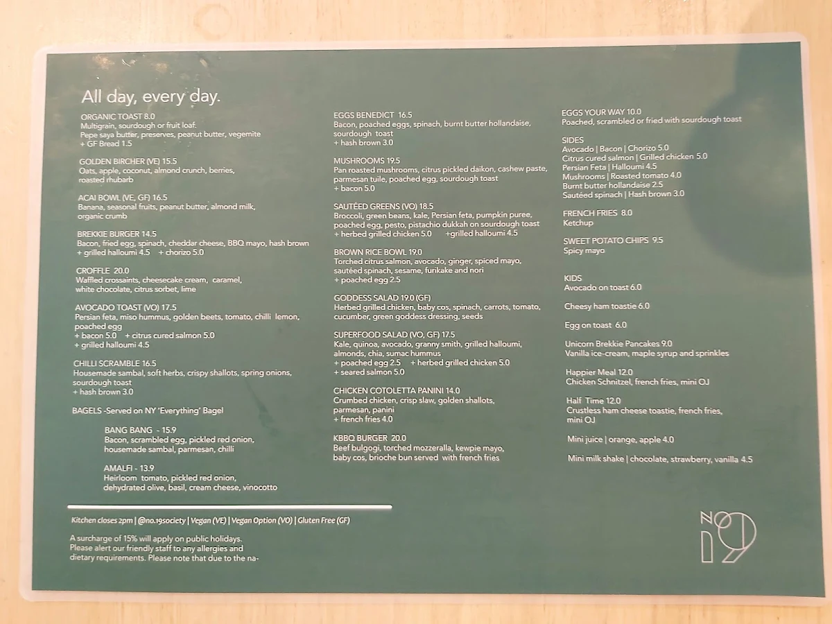 Menu, No. 19