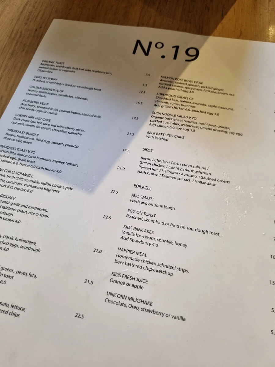 Menu, No. 19