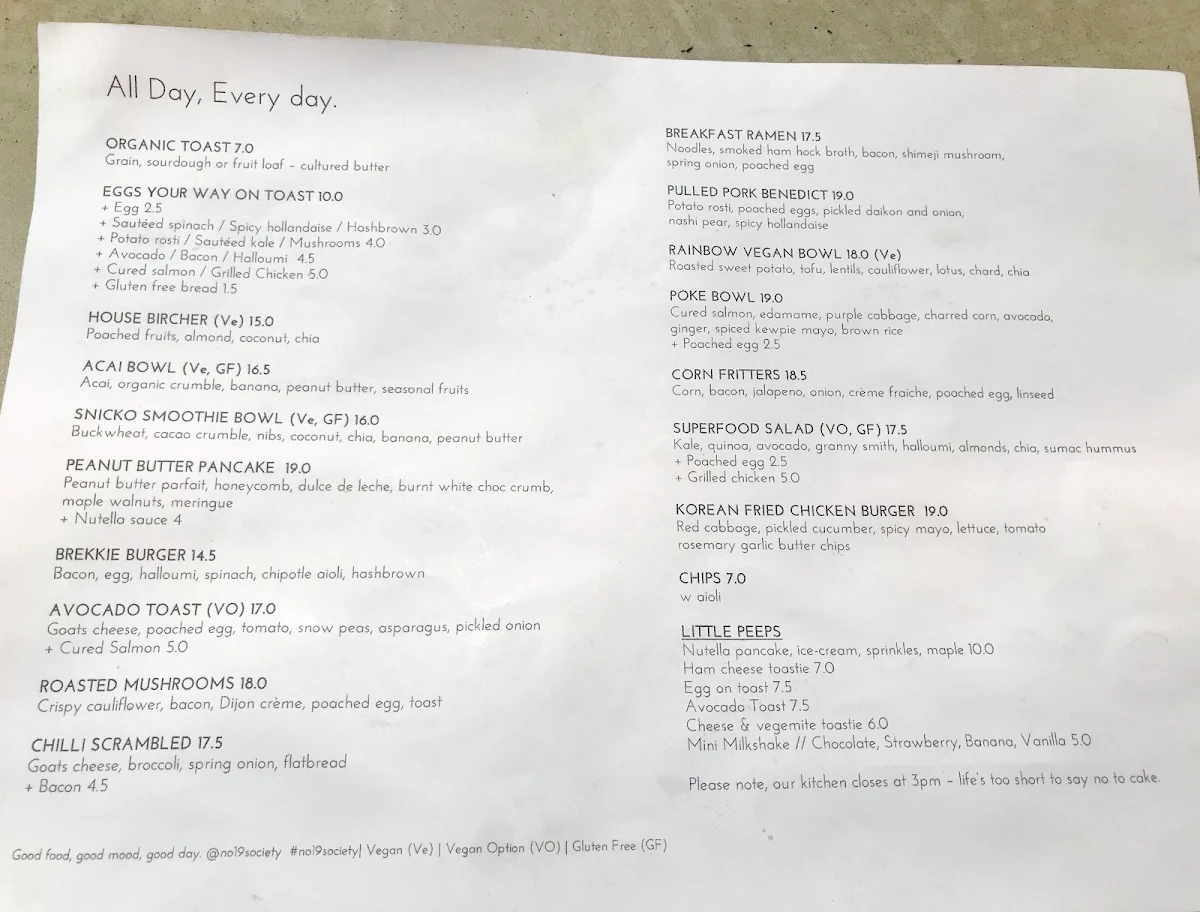Menu, No. 19