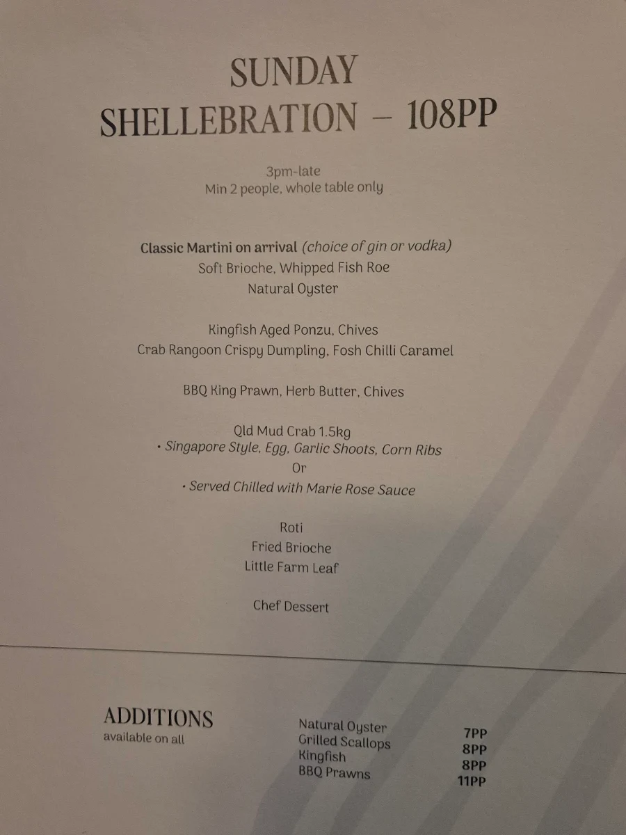 Menu, Fosh Bar & Restaurant